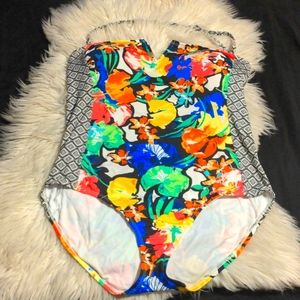 NWOT Cole of California Convertible Strapless One Piece Swimsuit Sz 14